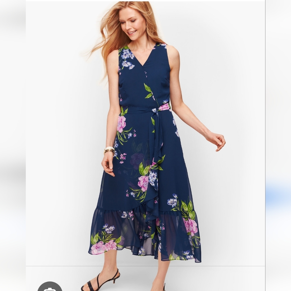 New Talbots Blue and Purple Floral Midi Dress - Picture 5 of 6
